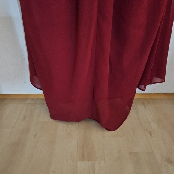 Davids Bridal Long Strapless Chiffon Dress w/Pleated Bodice Apple Red size 8 NWT - Picture 9 of 11